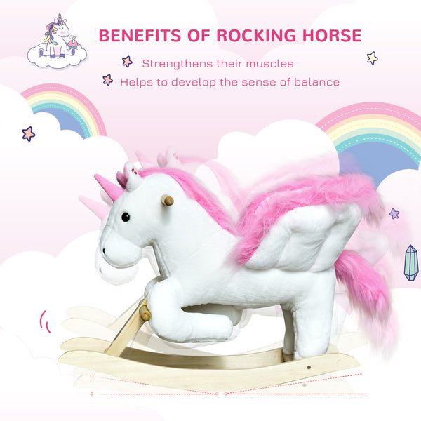 Unicorn Plush Rocking Horse for Kids Room, Pink