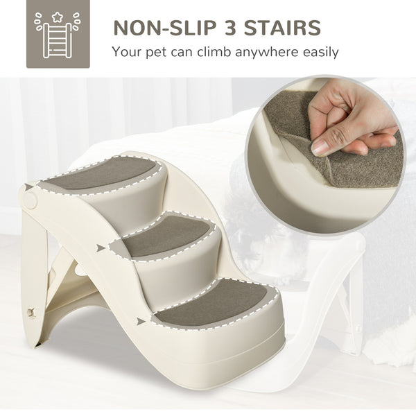 Portable Folding Dog Stairs for Small Dogs with Non-Slip Steps for Beds and Couches, Cream Color