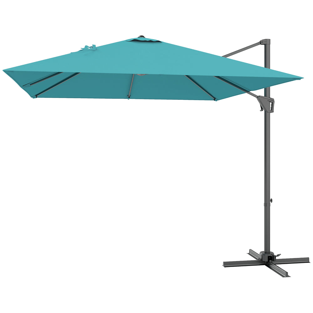 Parasol déporté carré de 8 pieds avec base en croix, bleu
