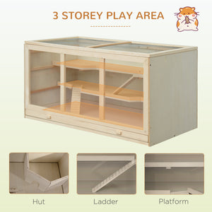 Cage en bois pour hamsters et rats avec toboggan et plateau