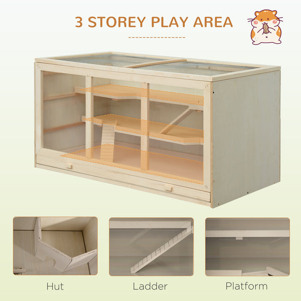 Cage en bois pour hamsters et rats avec toboggan et plateau