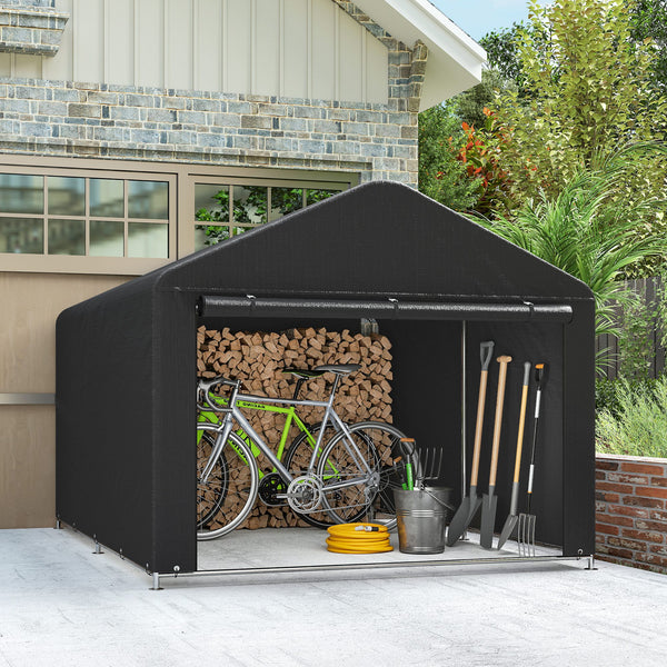 Waterproof portable garden shed with roll-up zippered door, black