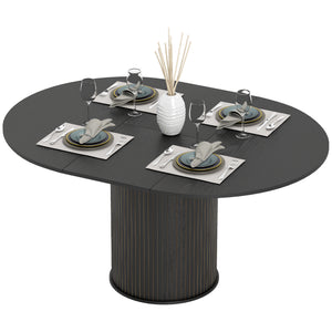 Table de cuisine extensible pour 6 à 8 personnes, style ferme, avec pied central et finition bois noir.