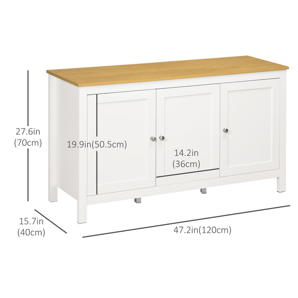 Sideboard with doors and adjustable shelves for living room or entryway, white and natural