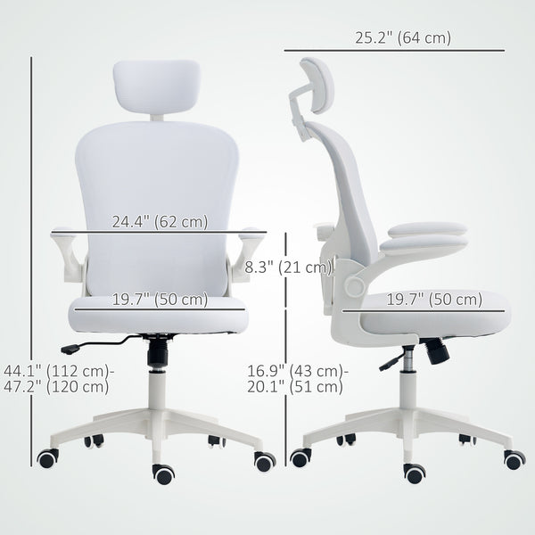 Mesh Office Chair with Adjustable Headrest, 4D Lumbar Support, Flip-up Armrests, White