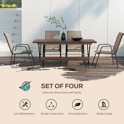 Outsunny Set of 4 Outdoor Dining Chairs, Sturdy Stackable Patio Chairs with Armrests for Balcony Garden, Grey