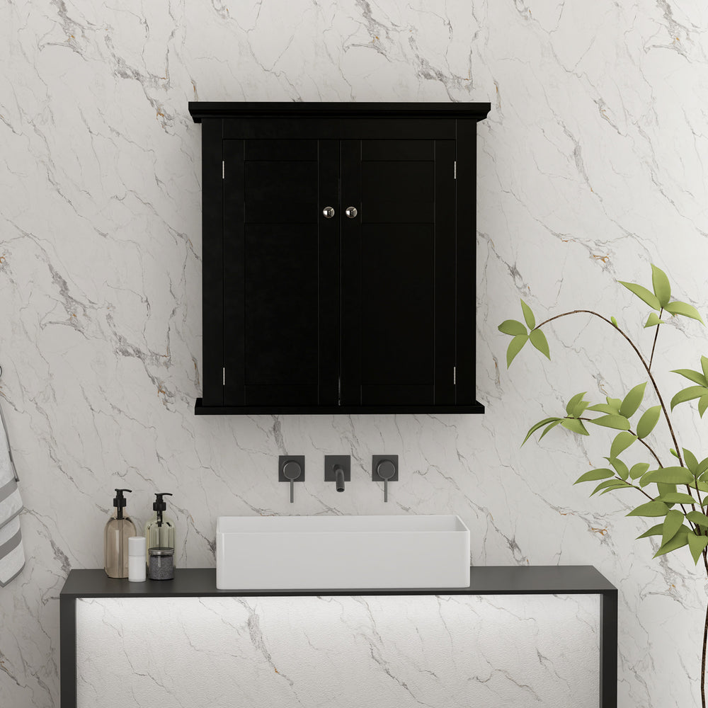 Armoire de salle de bain avec étagères réglable, noir