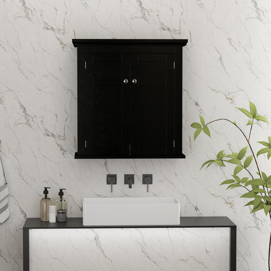 Armoire de salle de bain avec étagères réglable, noir