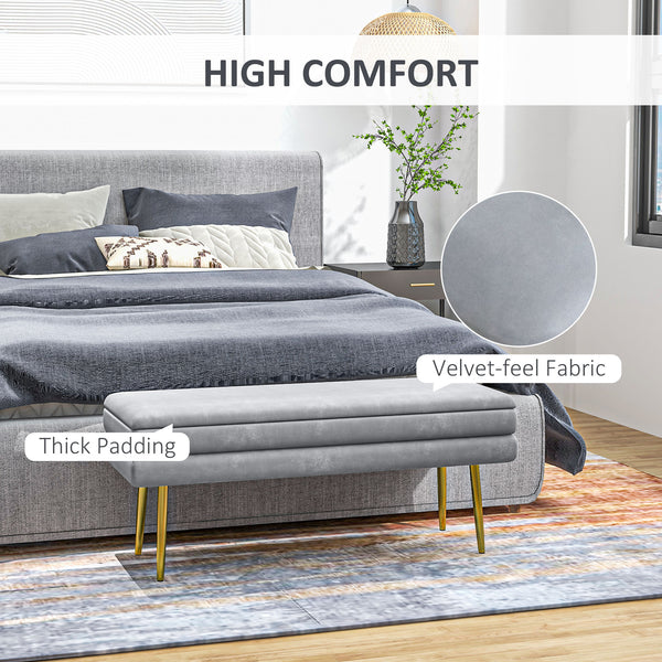 Pouf de rangement en velours avec pieds en acier, gris