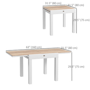 Extendable Patio Dining Table, Aluminum Frame Outdoor Patio Table with Faux Wood Top for Garden Backyard, Natural Wood