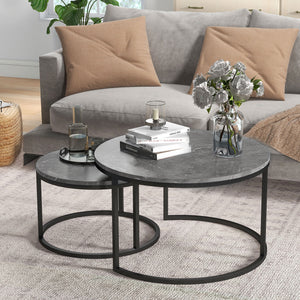 Lot de 2 tables basses modernes avec base en métal pour salon, imitation marbre gris
