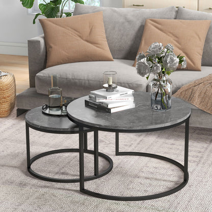 Lot de 2 tables basses modernes avec base en métal pour salon, imitation marbre gris