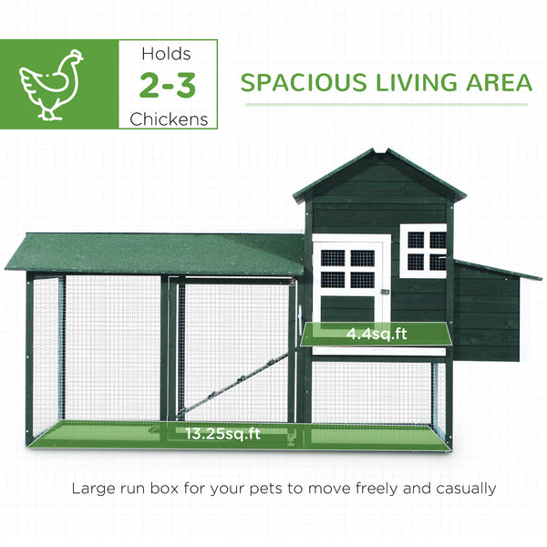 84" Wooden Chicken Coop with Nest Box and Run, Green