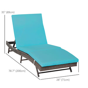 Chaise longue en rotin avec dossier réglable sur 5 positions, turquoise