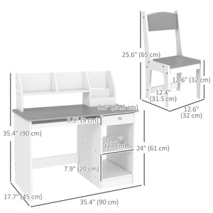 Desk and chair set for children aged 4 to 8 years with storage, gray