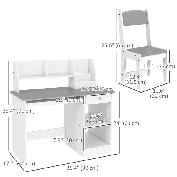 Desk and chair set for children aged 4 to 8 years with storage, gray