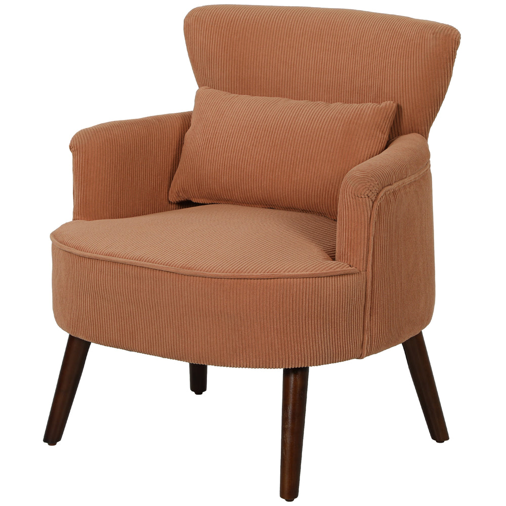 Fauteuil d'appoint moderne rembourré avec pieds en bois massif, orange