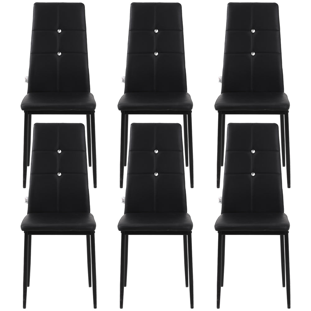 Set of 6 chairs with tufted backrest and padded seat, black