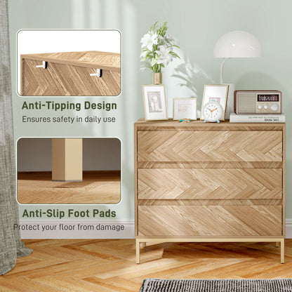 Commode de chambre avec système anti-basculement à 3 tiroirs pour salon, couloir, bois naturel
