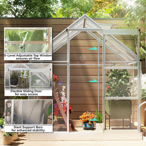 Polycarbonate greenhouse with sliding door, window, aluminum frame and foundation
