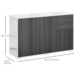 Buffet de cuisine moderne avec coin café, ouverture par simple pression et 2 tiroirs pour salon, gris clair