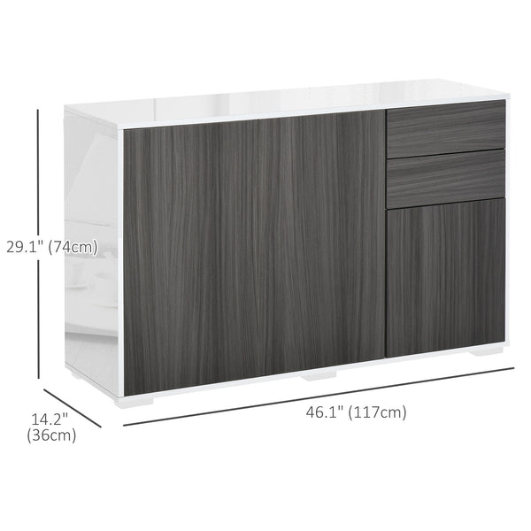 Buffet de cuisine moderne avec coin café, ouverture par simple pression et 2 tiroirs pour salon, gris clair