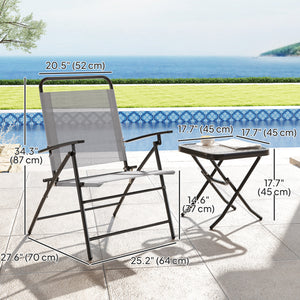 Ensemble bistro pliant avec chaises à dossier réglable et table à plateau en verre, gris