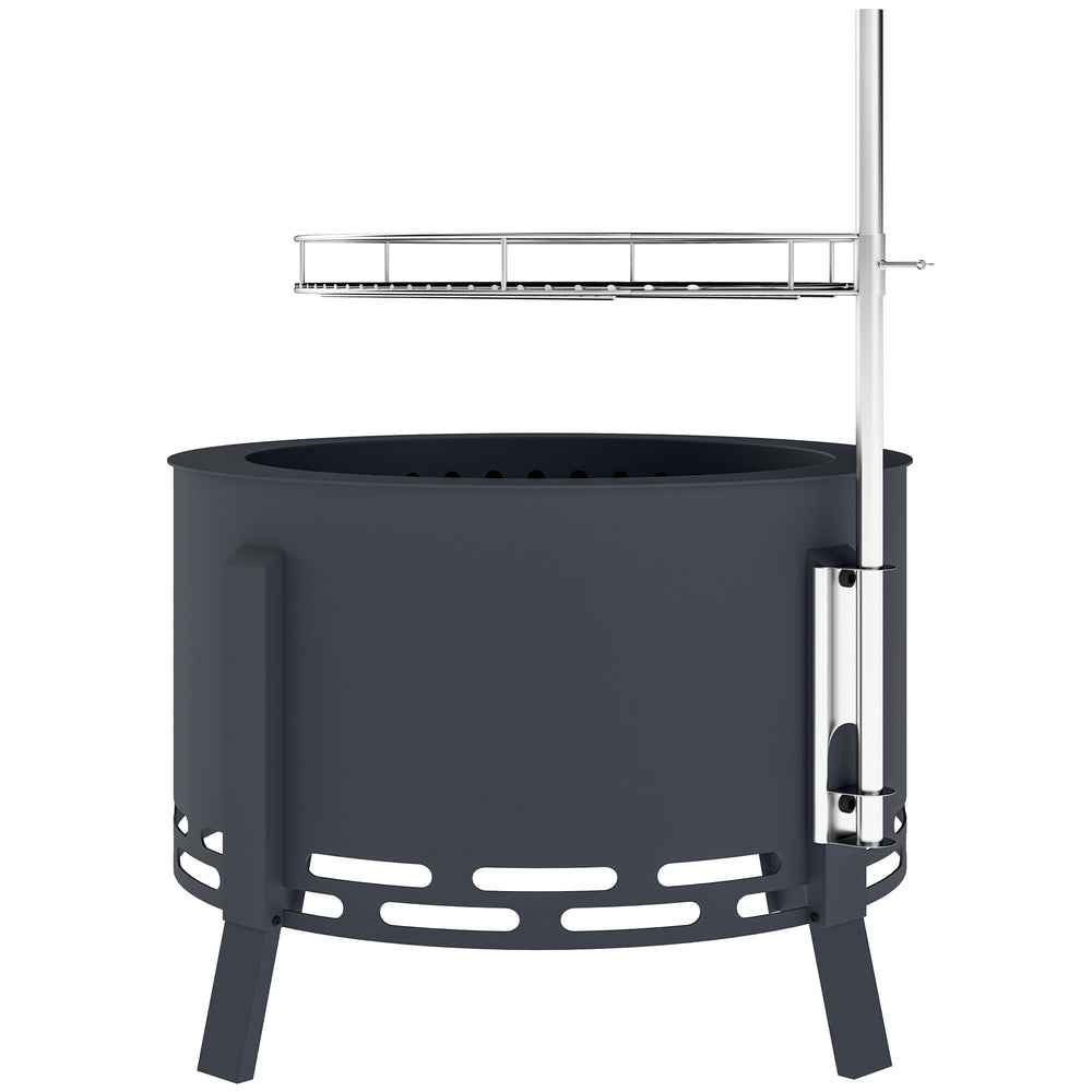 Wood-burning fireplace with grate, ash catcher and poker, black