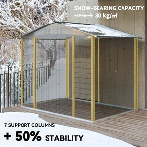 Metal garden shed with 2 windows, 4 vents, lockable doors and mosquito nets, dark grey