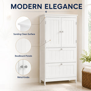 Armoire de rangement pour salle de bain avec 2 tiroirs et tablette ajustable, blanc