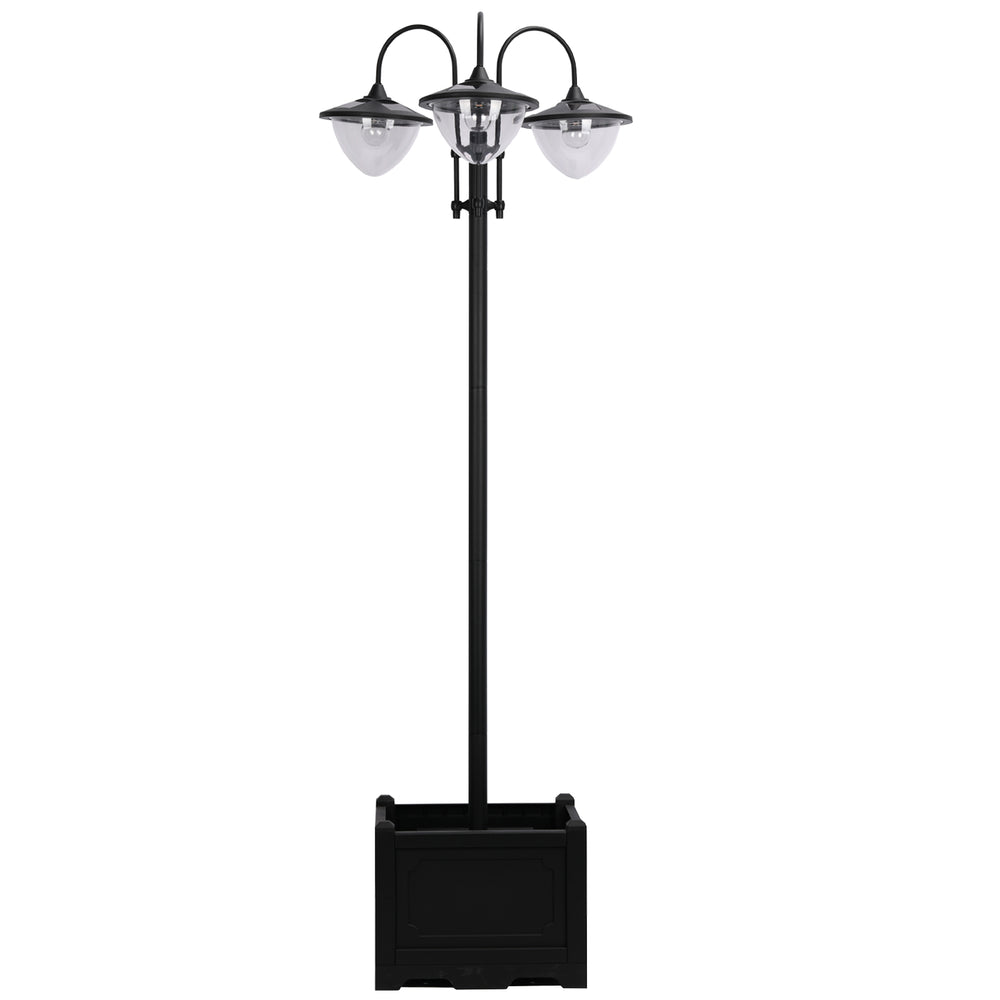 Lampadaire solaire à 3 LED avec jardinière, noir