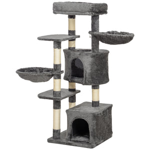 Cat tree with scratching posts, bed, platforms and hammocks, for indoor cats, dark gray