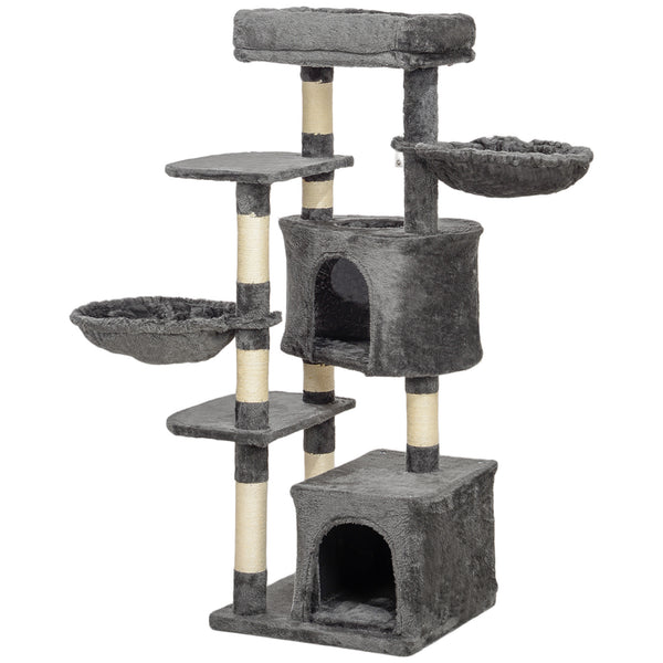 Cat tree with scratching posts, bed, platforms and hammocks, for indoor cats, dark gray