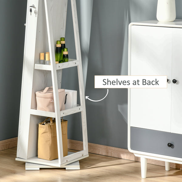 Armoire à bijoux pivotante à 360°, verrouillable, avec miroir intégré, blanc