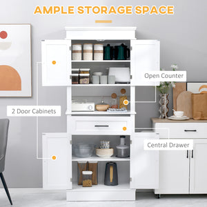 Armoire de cuisine moderne avec portes, étagères ouvertes et réglables, blanche