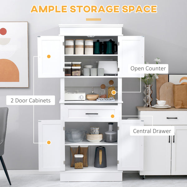 Armoire de cuisine moderne avec portes, étagères ouvertes et réglables, blanche