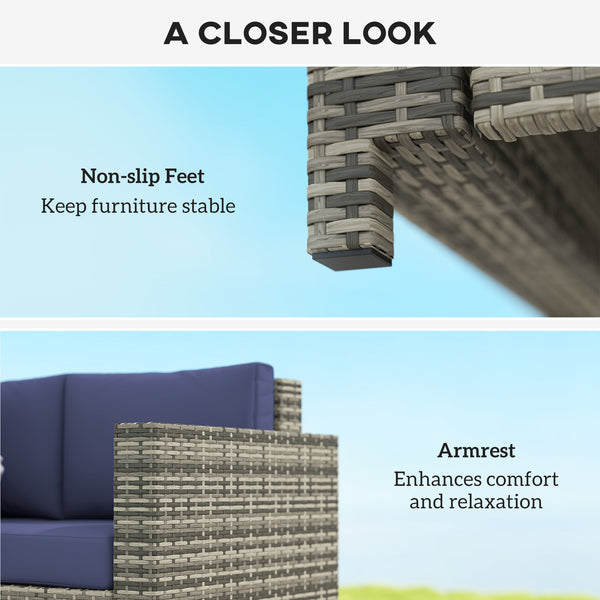 Canapé d'extérieur deux places en résine tressée, bleu foncé