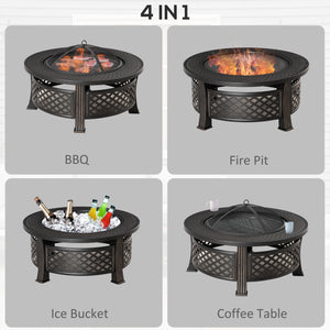 Braséro d'extérieur avec grille, couvercle en maille, tisonnier, pour camping, feu de camp, pique-nique, bronze