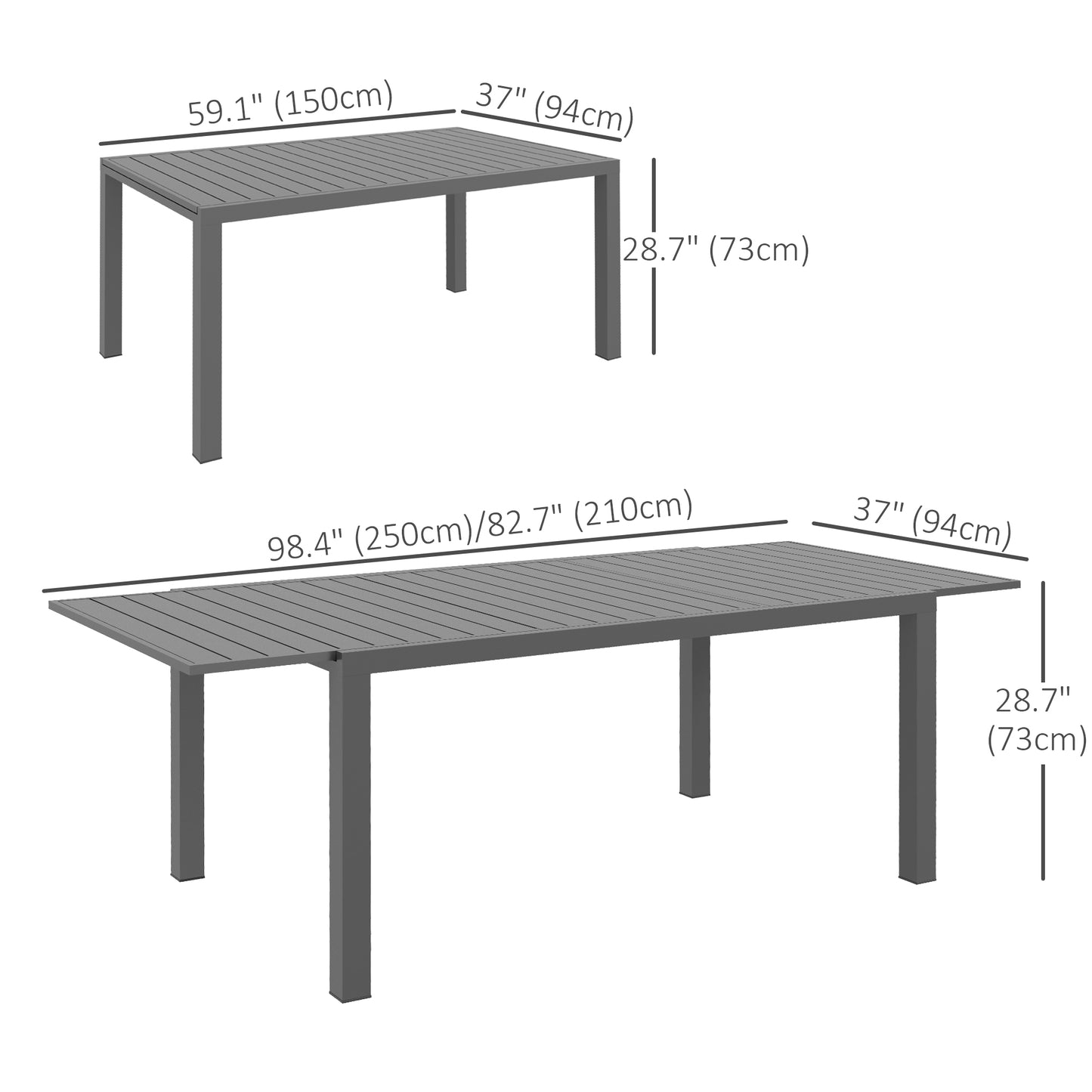 Outsunny Aluminum Outdoor Dining Table for 6-8 People, Extendable Patio Table for Garden, Lawn and Balcony, Charcoal Grey