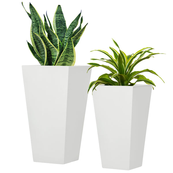 Ensemble de 2 grands pots de fleurs avec trous de drainage, blanc