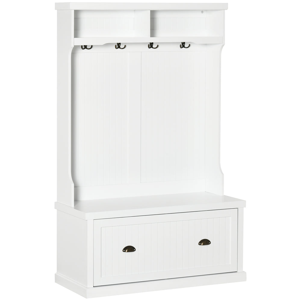 Armoire 3 en 1 avec 4 crochets doubles et 2 étagères, cintre pour entrée, salon, blanc