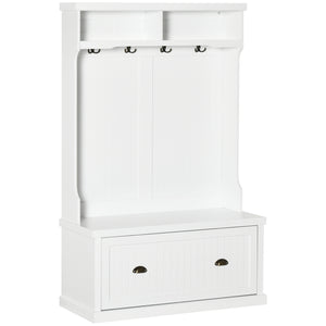 Armoire 3 en 1 avec 4 crochets doubles et 2 étagères, cintre pour entrée, salon, blanc