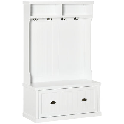 Armoire 3 en 1 avec 4 crochets doubles et 2 étagères, cintre pour entrée, salon, blanc