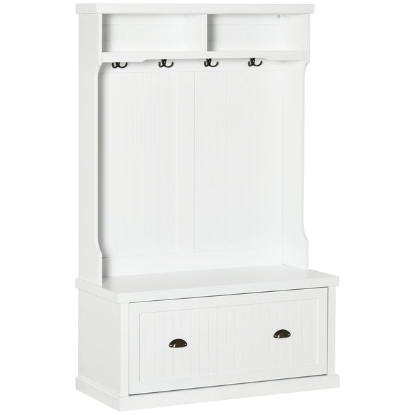 Armoire 3 en 1 avec 4 crochets doubles et 2 étagères, cintre pour entrée, salon, blanc