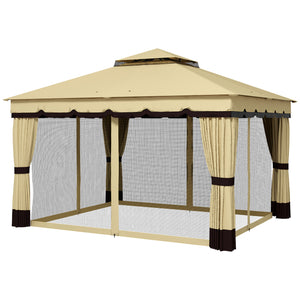 Outsunny 10' x 12' Double Roof Patio Gazebo Canopy, Outdoor Gazebo Shelter with Netting &amp; Curtains, for Garden, Lawn and Deck |