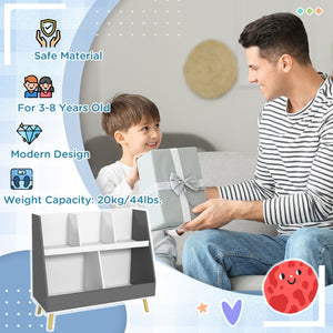 2-Tier Toy Storage with 5 Compartments for Kids' Bedroom and Playroom, Gray