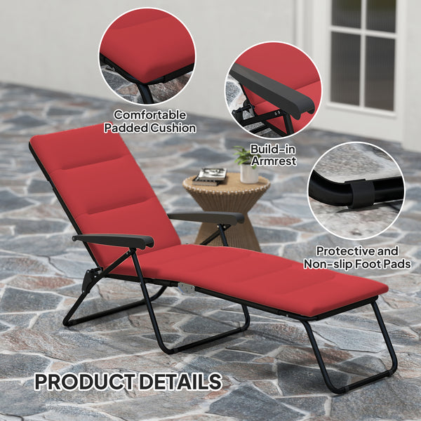Foldable Lounge Chair, Reclining Patio Sun Lounger with 6-Position Adjustable Back, Wine Red