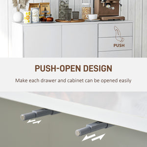 Buffet de cuisine moderne avec coin café, ouverture par simple pression et 2 tiroirs pour salon, blanc