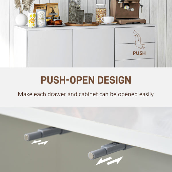 Buffet de cuisine moderne avec coin café, ouverture par simple pression et 2 tiroirs pour salon, blanc