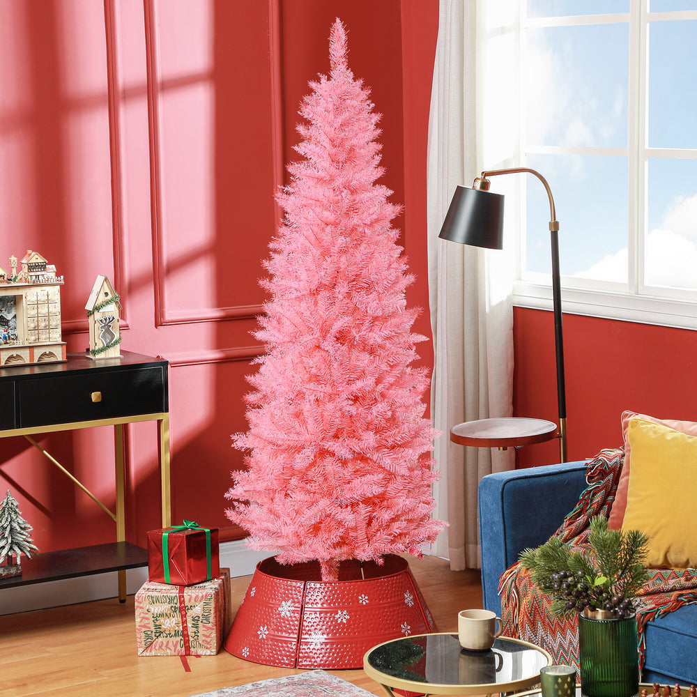 Sapin de Noël artificiel de 6 pieds de haut avec 479 branches et base en acier rose